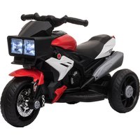 HOMCOM Moto Électrique pour Enfants 3-5 Ans (max. 25kg) avec 3 Roues, Lumières et Sons, Batterie 6V, Rouge, 86x42x52cm