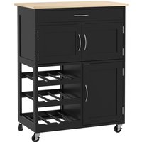 HOMCOM Chariot de Cuisine en Bois avec Porte-bouteilles, 3 Portes et Tiroir, 67x37x87 cm, Noir et Chêne