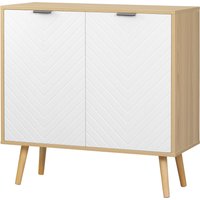 HOMCOM Moderner Mehrzweckschrank aus Spanplatte und Kiefernholz mit verstellbarem Innenregal auf 3 Ebenen, Schrank für Eingangsbereich Wohnzimmer Küche und Bad, 77x35x77.5 cm Aosom