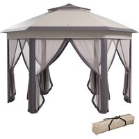 Outsunny Gazebo pieghevole da giardino con 6 pareti laterali e borsa da trasporto, per giardino, terrazza, festival, 4x4m, Caffè+Beige Aosom Italy