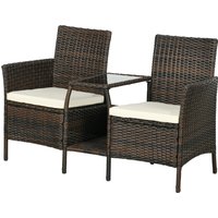 Outsunny Ensemble de Jardin en Rotin avec 2 Chaises Modernes et Table Basse, 138x60x87 cm, Marron