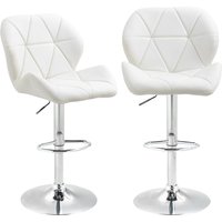 HOMCOM Ensemble 2 Tabourets de Bar avec Hauteur Réglable, Base en Métal et Siège en Similicuir, Tabourets avec Dossier et Repose-pieds, 51,5x57,5x93-114,5cm, Blanc