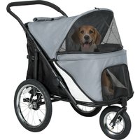 PawHut Passeggino per cani 3 ruote con piegatura facile, borsa portaoggetti, cuscino soffice, guinzaglio di sicurezza, grigio