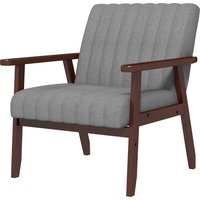 Fauteuil de chambre moderne HOMCOM rembourré en tissu et bois avec coutures tubulaires, gris