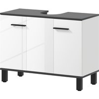 HOMCOM Mobile Sottolavabo Salle de Bain avec Armoire 2 Portes et Étagère réglable, 80x34x60 cm, Blanc Brillant