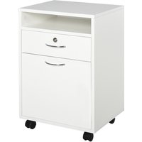 HOMCOM Büro-Aktenwagen mit 2 Schlüsseln, Schublade, Schrank und 4 Rädern in Weißem Holz, 40x35x60cm Aosom