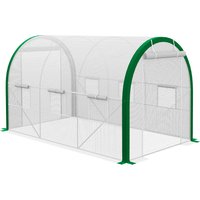 Outsunny Serra Tunnel di Coltivazione con Porte a Zip e Finestre avvolgibili in Rete, Telaio in Metallo, 3,5 x 2 x 2 m, Bianco Aosom Italy