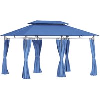 Outsunny Gazebo da giardino 3 x 4 m tenda da ricevimento con 6 tende staccabili a doppio tetto per patio, festival, blu scuro