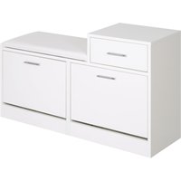 HOMCOM Armoire à Chaussures Moderne avec Banc Rembourré pour 12 Paires de Chaussures, Meuble d'Entrée avec Armoire à Chaussures, Bois, Élégant, Spacieux, 94,5x57x30 cm, Blanc