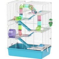 PawHut Cage pour hamster à 6 étages avec tubes, tunnels, cabane, roue d'exercice, gamelle et bouteille d'eau, Bleu clair