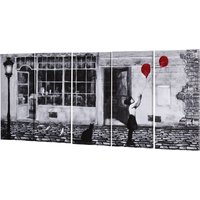 HOMCOM Impression sur Toile avec Fille, 80x40cm, 5 Pièces pour Maison et Bureau, Toile en Bois de Pin et Peinture à l'Eau, Noir Blanc Rouge