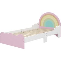 ZONEKIZ Kinderbett für 3 bis 6 Jahre 143 x 74 x 66 cm Regenbogendesign - Lattenrost inklusive, modernes Zimmer, Rosa Aosom