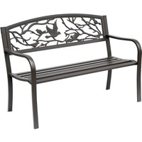 Outsunny Panchina da Giardino in Acciaio e Ghisa, Impermeabile, Marrone, Decorazioni Naturali, 127x60cm