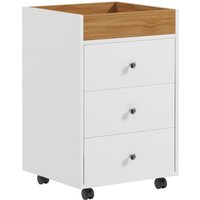 HOMCOM Bloco de Gavetas para Escritório com 4 Rodas 3 Gavetas e 1 Bandeja Amovível Carga 30 kg 43x40x66,5 cm Branco e Natural Aosom Portugal