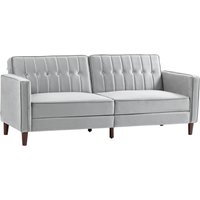 HOMCOM Sofá 2 Lugares Convertível Cama Estofado Aveludado Encosto Ajustável 189x80,5x78,5 cm Cinza Claro Aosom Portugal