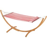 Outsunny Hamac sur pied 1 place, hamac avec support en bois oreiller de tête, lit en coton, 310x118x120cm, rouge et blanche