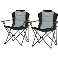 Outsunny Lot de 2 chaise pliante camping rembourrée à dossier haut avec porte-gobelet, charge 120Kg, gris foncé