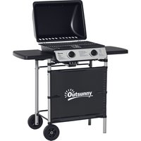 Outsunny Barbecue gaz 2 brûleurs en acier inoxydable, puissance 2,8 kW, barbecue de jardin 2 grilles, 104 x 49 x 99 cm, noir