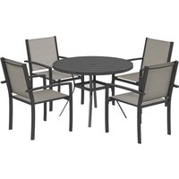 5 Piece Garden Furniture Set Garden Dining Set Round Table 4 Stackable Chairs Steel Frame Outdoor Patio Terraces Dark Grey