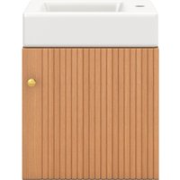 Meuble de salle de bain avec lavabo et meuble sous-vasque, suspendu, avec espace de rangement, 46×26×56 cm, Couleur naturelle