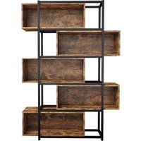 Étagère métal à 5 niveaux, Étagère bibliothèque Étagère bureau grain de bois et tube en acier noir, 121×35×176 cm, Noir + Marron Aosom France
