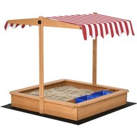 Aosom Outsunny Kids Wooden Sandbox Children Sand Play Station Outdoor with Adjustable Height Cover Bottom Liner Seat Plastic Basins Aged 37 Years Old