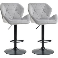 HOMCOM Set Of 2 Bar Chair With Backs, Velvet-Touch Bar Stools w/ Metal Frame Footrest, Adjustable Height Swivel Grey Aosom UK