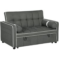 HOMCOM Two-Seater Linen-Look Sofa Bed - Charcoal Grey Aosom UK