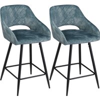 HOMCOM Bar Stools Set of 2, Velvet-Touch Fabric Counter Height Bar Chairs, Kitchen Stools with Steel Legs for Dining Area, Blue Aosom UK