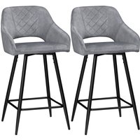 HOMCOM Set of 2 Velvet-Touch Bar Stools with Backrest, Counter Height Chairs, Steel Legs for Kitchen/Dining Area, Grey Aosom UK