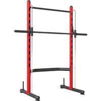 SPORTNOW Pull Up Station with Adjustable Seat, Power Tower for Chin up and Lat Pulldown Exercises, Multi-Function Fitness Equipment with Flip-Up Footplate, for Home Gym, Red