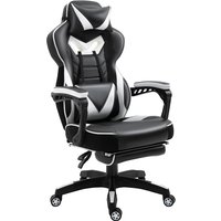 Racing Gaming Chair Ergonomic Office Desk Chair w Adjustable Height Wheels Headrest Lumbar Support Retractable Footrest Aosom UK