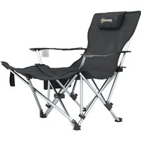Outsunny Chaise de camping pliante fauteuil de pêche avec repose-pied amovible, appui-tête, porte-gobelet, sac de transport noir
