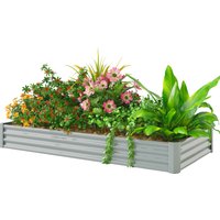 Outsunny Carré potager rectangulaire, lit de jardin surélevé en acier galvanisé, fond ouvert, 240 x 120 x 30 cm, gris argenté