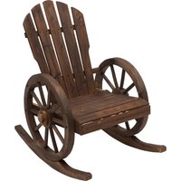 Outsunny Wooden Adirondack Rocking Chair Reclining Armchair Outdoor Garden Furniture Patio Porch Rocker - Carbonized Wood Colour Aosom UK