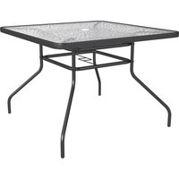 Square Garden Dining Table Tempered Glass Top & Umbrella Hole 100 x 100 cm