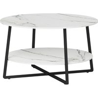 HOMCOM 2-Tier Round Coffee Table with Storage Shelf, Living Room Table with Marble Effect Top and Steel Frame, White Aosom UK