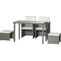 Waterproof Rattan 4 Seater Garden Sofa Set Dining Table Chair Footrest Cushioned Space saving Aosom UK