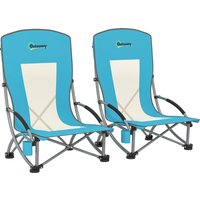 Set 2 Folding Beach Chair Low Camping Chair Mesh Back Carry Bag Cup Holder Garden Outdoor Picnic Festival Travel
