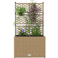 Outsunny Jardinière pour plantes avec treillis 3 bacs à plante 22L en résine tressée et acier 57 x 30 x 107 cm sable