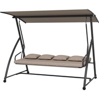 Outsunny Balancelle de jardin 3 places convertible toit inclinaison réglable coussin, oreillers 218 x 120 x 168 cm marron clair