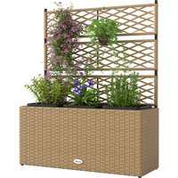 Outsunny Jardinière pour plantes avec treillis 3 pots bacs à plante 33L extérieur en résine tressée 84 x 30 x 107 cm sable noir