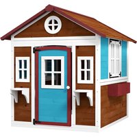 Outsunny Cabane enfant extérieur maison enfant extérieure avec porte fenêtres et jardinières 114 x 126,4 x 135 cm Marron