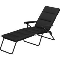 Outsunny Bain de soleil pliable transat inclinable 6 positions avec matelas + accoudoirs acier polyester 153 x 58,5 x 89 cm noir