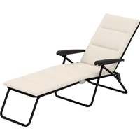 Outsunny Bain de soleil pliable transat inclinable 6 positions avec matelas + accoudoirs acier polyester 153 x 58,5 x 89 cm crème