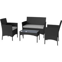 Outsunny Salon de jardin extérieur 4 personnes en résine tressée avec canapés et table basse en verre trempé coussins inclus gris