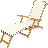 Outsunny Chaise longue pliante bain de soleil avec coussin en bois d'acacia, repose-pieds, 160 kg 155 x 54 x 86 cm blanc