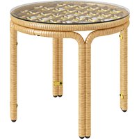 Outsunny Table d'appoint en résine tressée ronde, table basse de jardin avec plaque verre, facile à nettoyer Ø 50 x 44 cm, jaune