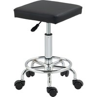 HOMCOM Tabouret à roulettes carré avec hauteur réglable 50-66 cm et repose-pieds, pour massage, tatouage, clinique, spa, noir