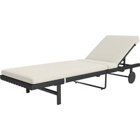 Outsunny Bain de soleil chaise longue avec coussin en résine tressée inclinable avec roulettes, 198 x 65 x 85 cm, crème